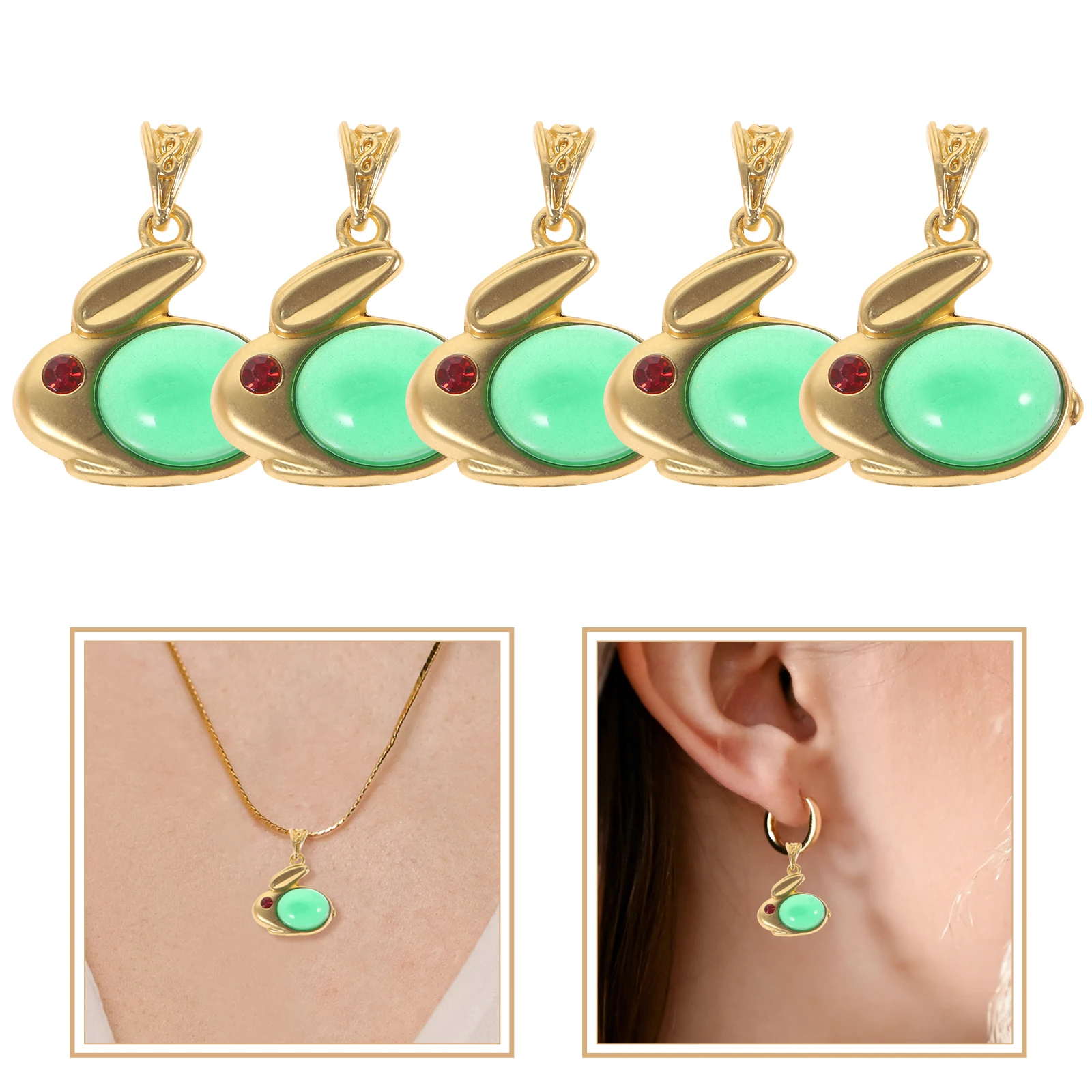 

5 Pcs Jade Rabbit Pendant Ornament Bracelet Making Charms Novel Jewelry Pendants Shaped DIY Necklace Bunny