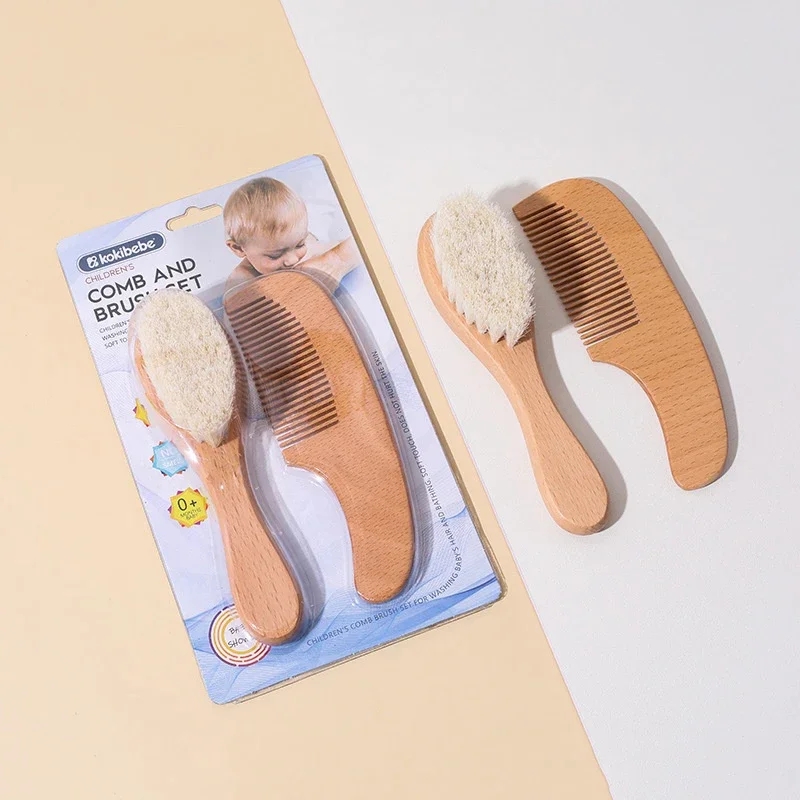 /GJ/Baby Care Hair Wool Brush Beech Wood Comb Newborn Massage Comb Baby Shower Gift Set Natural Baby Brush 2pcs