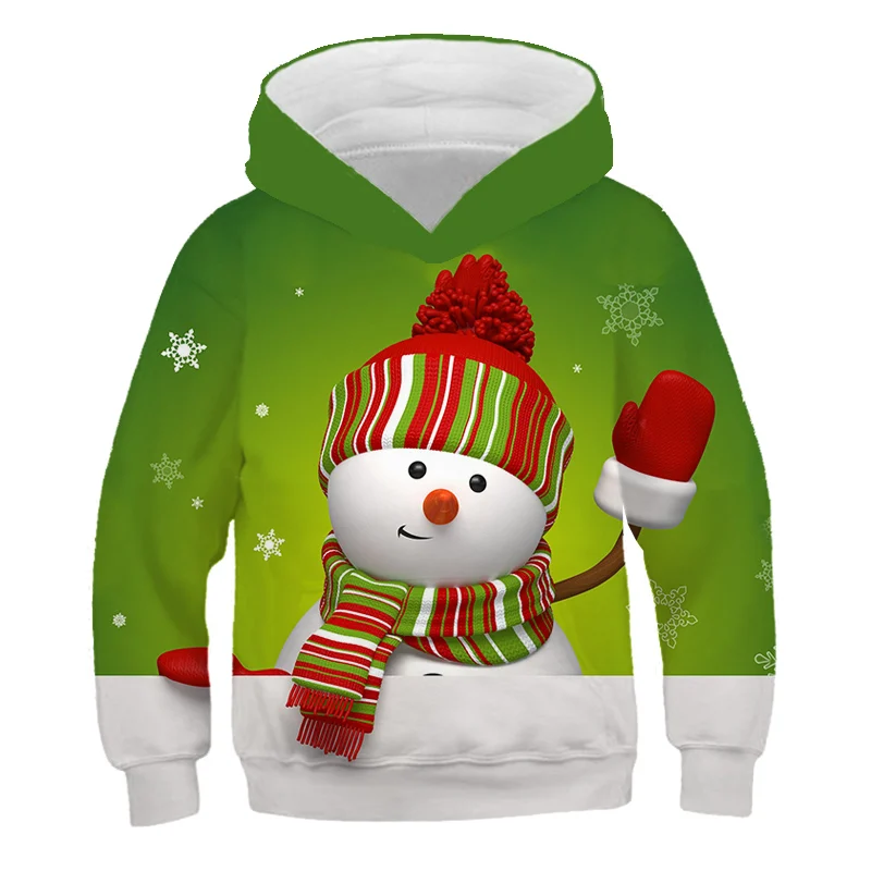 Kawaii Hoodies Christmas 3D Print Santa Snowmen Sweatshirts Boys Girls Unisex Hooded Sweatshirts kids Fashion Oversized Hoodie