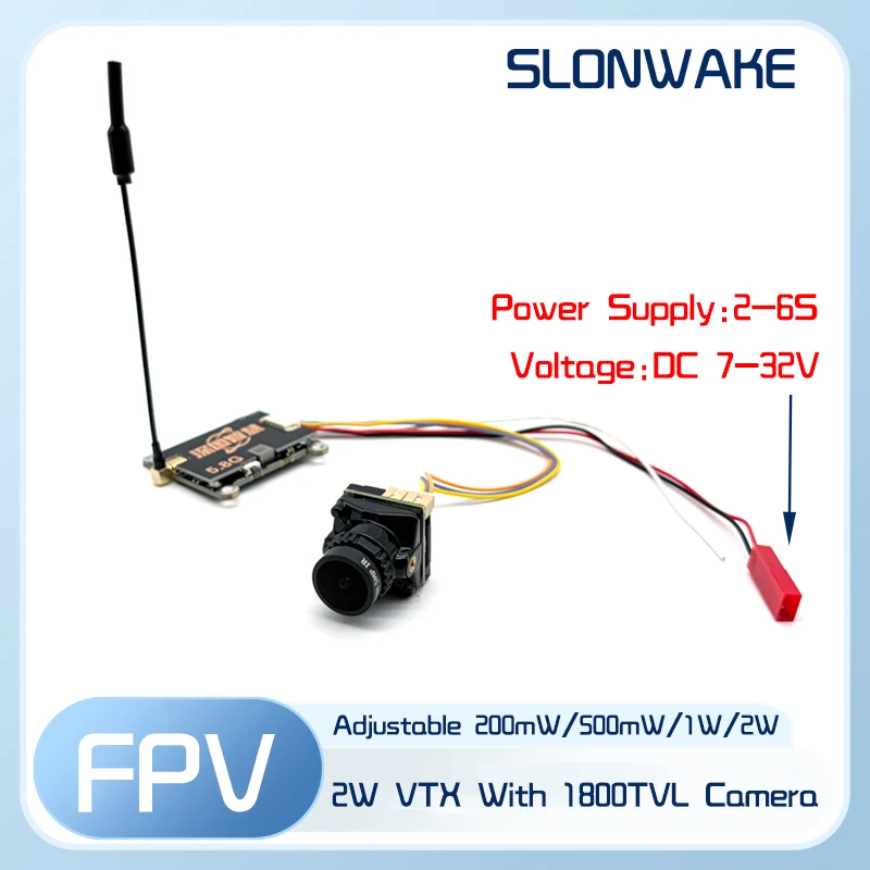 SLONWAKE 5.8G Long Range Transmitter VTX FPV 200/500/1000/2000mW adjustable 1800TVL Camera CMOS 2.1MM for RC Drones & Vehicles