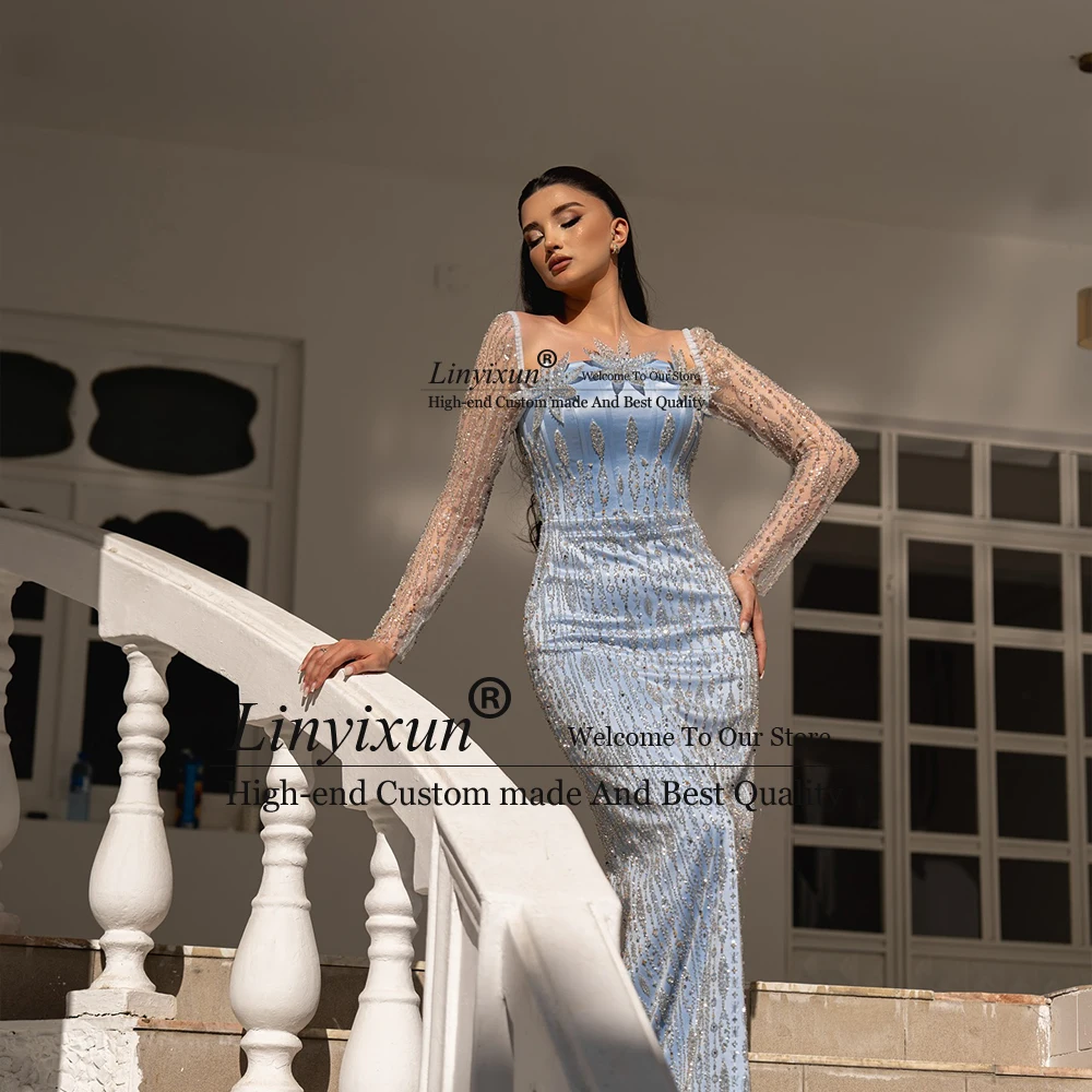 فساتين لحضور الحفلات الموسيقية الماسية الفاخرة دبي للنساء 2025 بأكمام طويلة حورية البحر رداء حفلات الزفاف مخصص سيرين هيل فسات