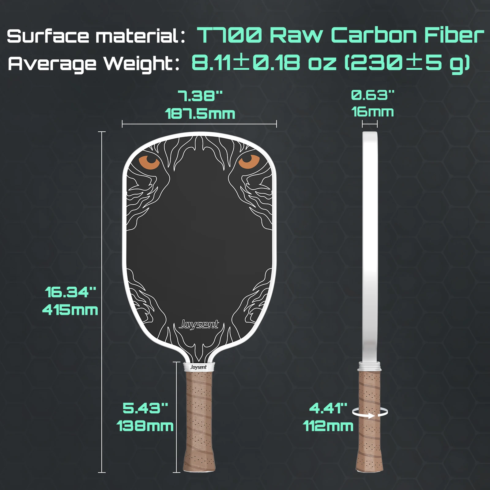 Joysent Gen 4 EVA 4S PU Foam Thermoformed T700 Raw Carbon Fiber Pickleball Paddles Spin Control Power Lightweight Phantom Eye - Image 6