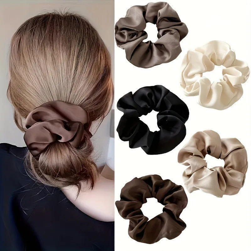 5 Stück Retro Echte Seide Große Scrunchies - Premium Haarbänder für Frauen, Geeignet für Top-Knots, Haarfreundliche Haargummis