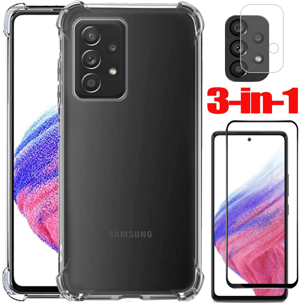 

3-in-1, tempered glass + phone cases for a24 a34 a54 samsung galaxy a22s a32 a52s a72 cover samsung a23 a33 a53 a73 5g case