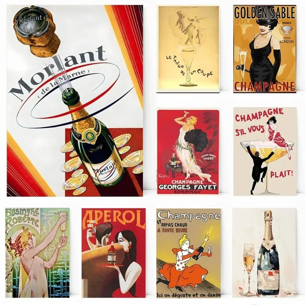 Retro abstract champagne wine poster printing decoration canvas painting living room bedroom room decoration wall art home decor