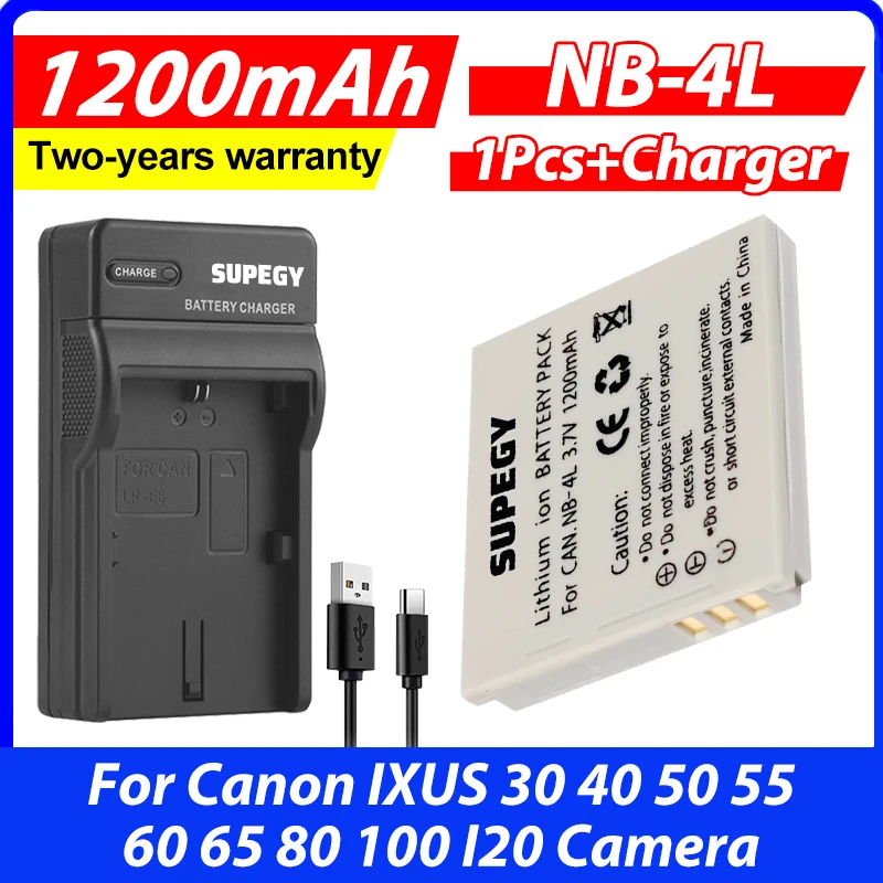 1200mAHNB-4L NB4L NB 4L Battery + USB Charger for Canon IXUS 30 40 50 55 60 65 80 100 I20 Camera Batteries