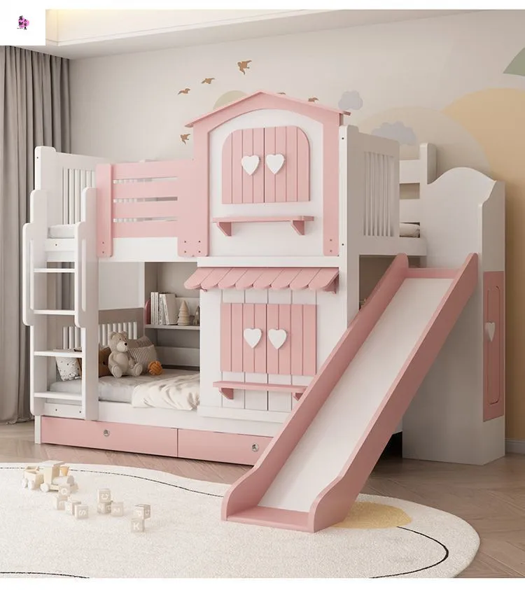All Solid Wood Children's Bunk Bed Multifunctional Children's Castle Slide Bed