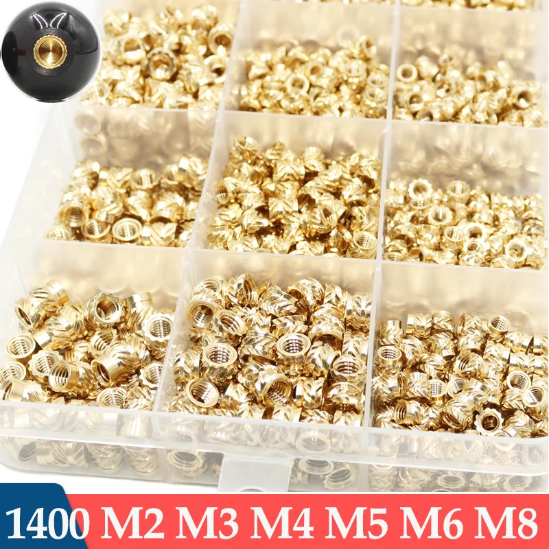1400x Kit inserti filettati Dado in ottone M2 M3 M4 M5 M6 M8 Set di inserti termici hot melt per stampante 3D in plastica Dado di inserti per tubi in rame