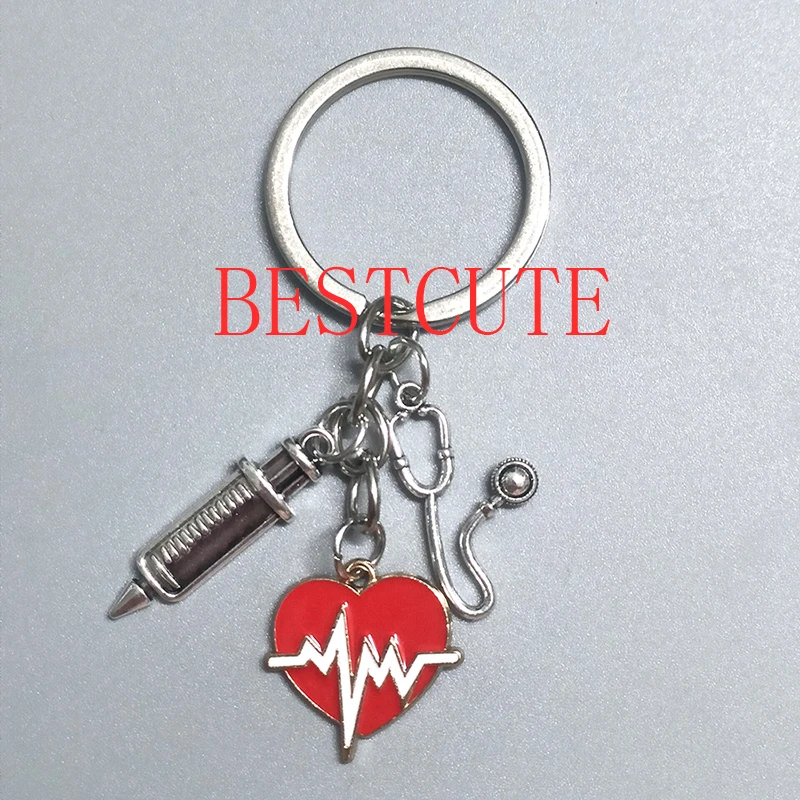 Doctor Keychain Medical Key Ring Injection Syringe Stethoscope Nurse Cap Face Mask Key Chain Medico Gift DIY Jewelry Handmade