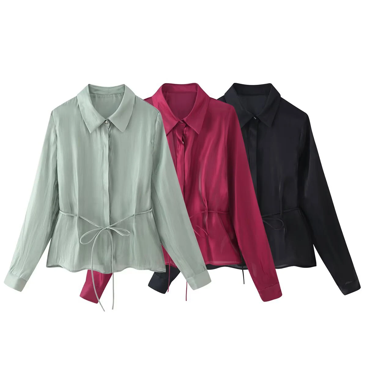 

European and American style 2025 winter new women's clothing temperament versatile bow decoration bright effect shirt