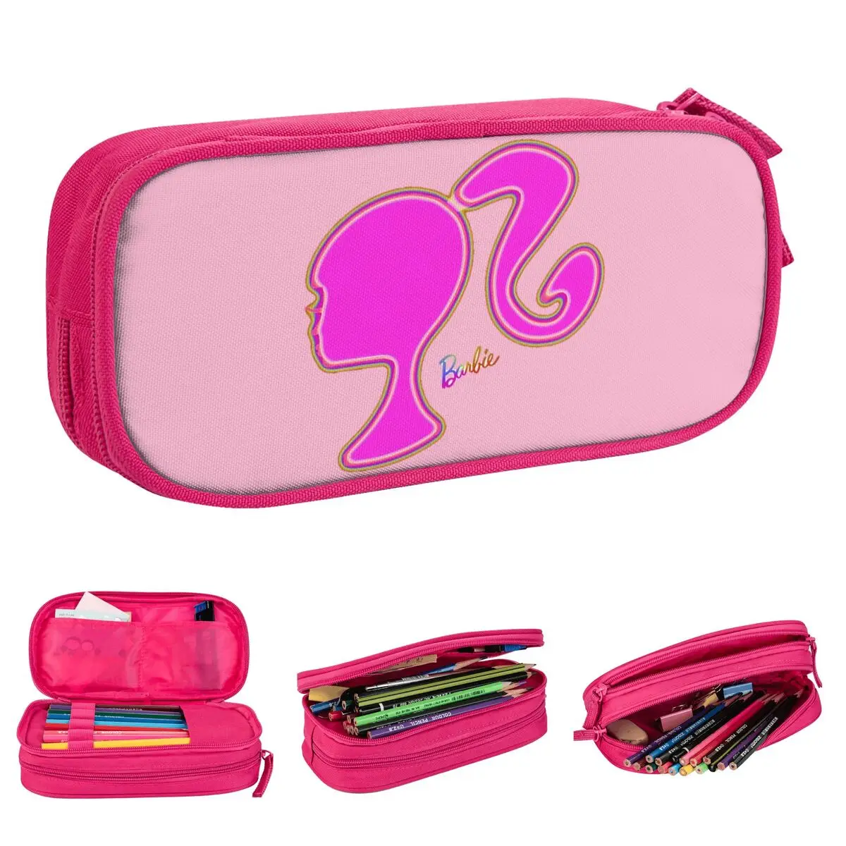 barbie girl double layer pencil box pen box de grande capacidade pink school acessorios girl make up bolsa amazing gift 01