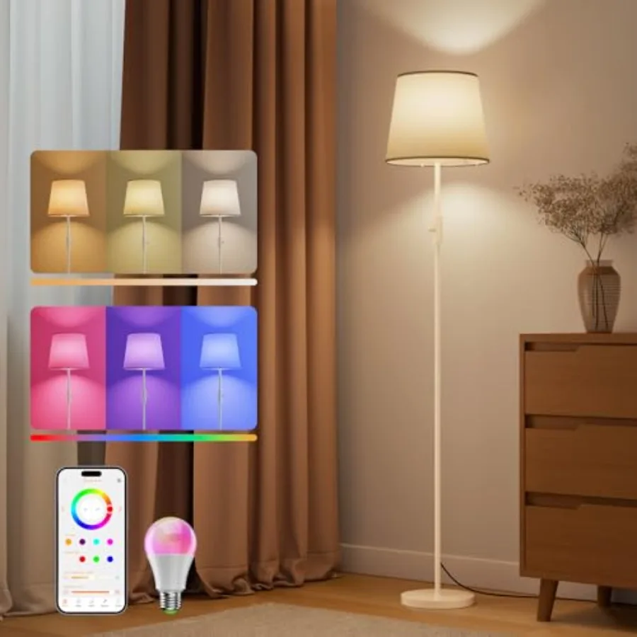 

Smart Floor Lamp with RGBCW Color Change Bulb, Compatible with Alexa, Siri, Google Voice and App Control, Standing Lamp with Li