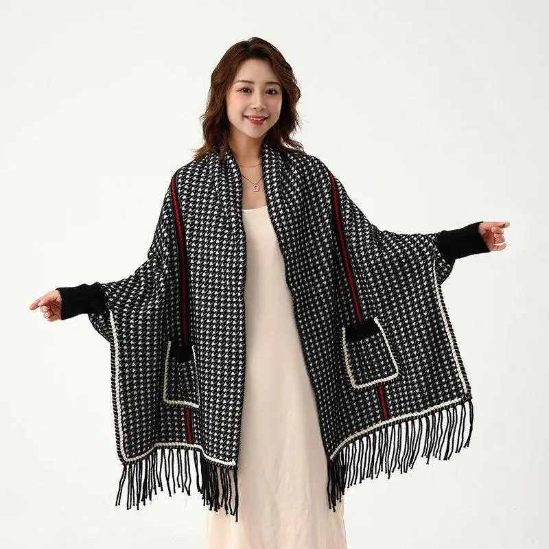 

Thickened Pocket Upgrade Knitted Cardigan Coat with Sleeve Shawl Women's Shoulder Wrap Warm Windbreaker Top Winter Fashion