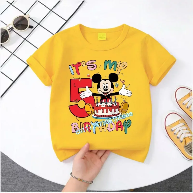 Summer Infant Cute Short Sleeve Gift Mickey Mouse Child Birthday Clothes Girl Boy Number T Shirt Cartoon Print Kids Tee Baby Top