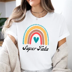 Super Tata Ranibow Franse Bedrukte Shirts Grappige Tante Outfit T-shirt Vrouwen Korte Mouw Tee Tops Vrouwelijke Mode Kleding T-shirt