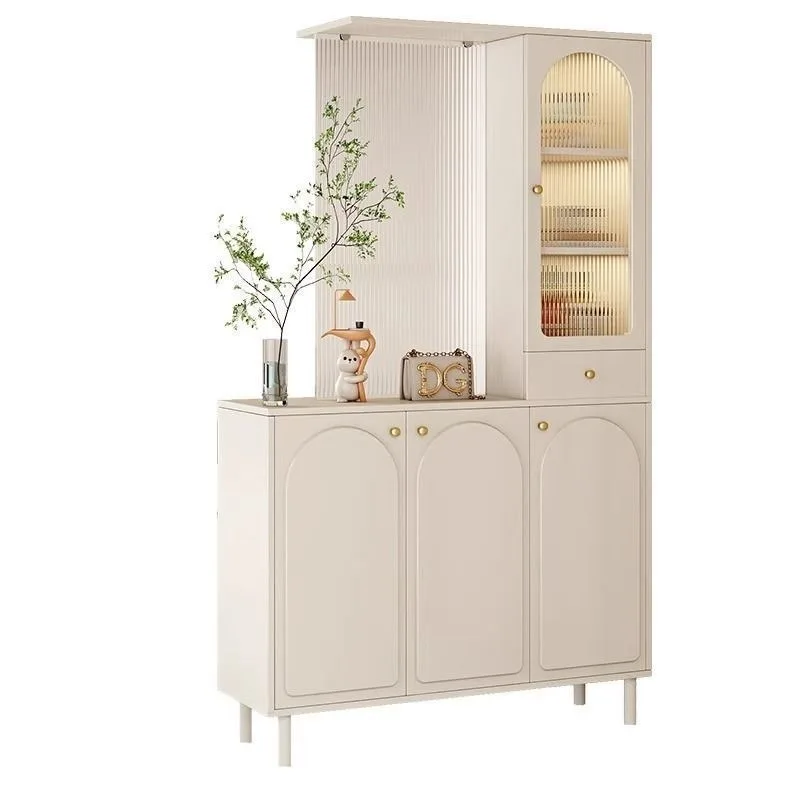 French cream wind entrance cabinet, into Changhong glass screen shoe cabinet