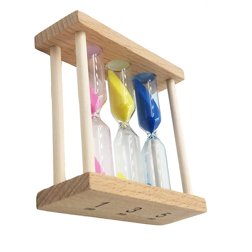 1 3 5 Minute Wooden Frame Glass Sand Hourglass Timer Set Colorful Sandglass Clock for Cooking Games Exercise Reading Home