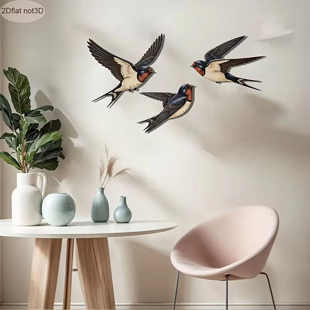3Pcs Wooden Swallow Wall Hanging, Flat 2D Wood Bird Cutout Decor Not 3D, Spring Swallow Wall Plaque Indoor Wall Ornament