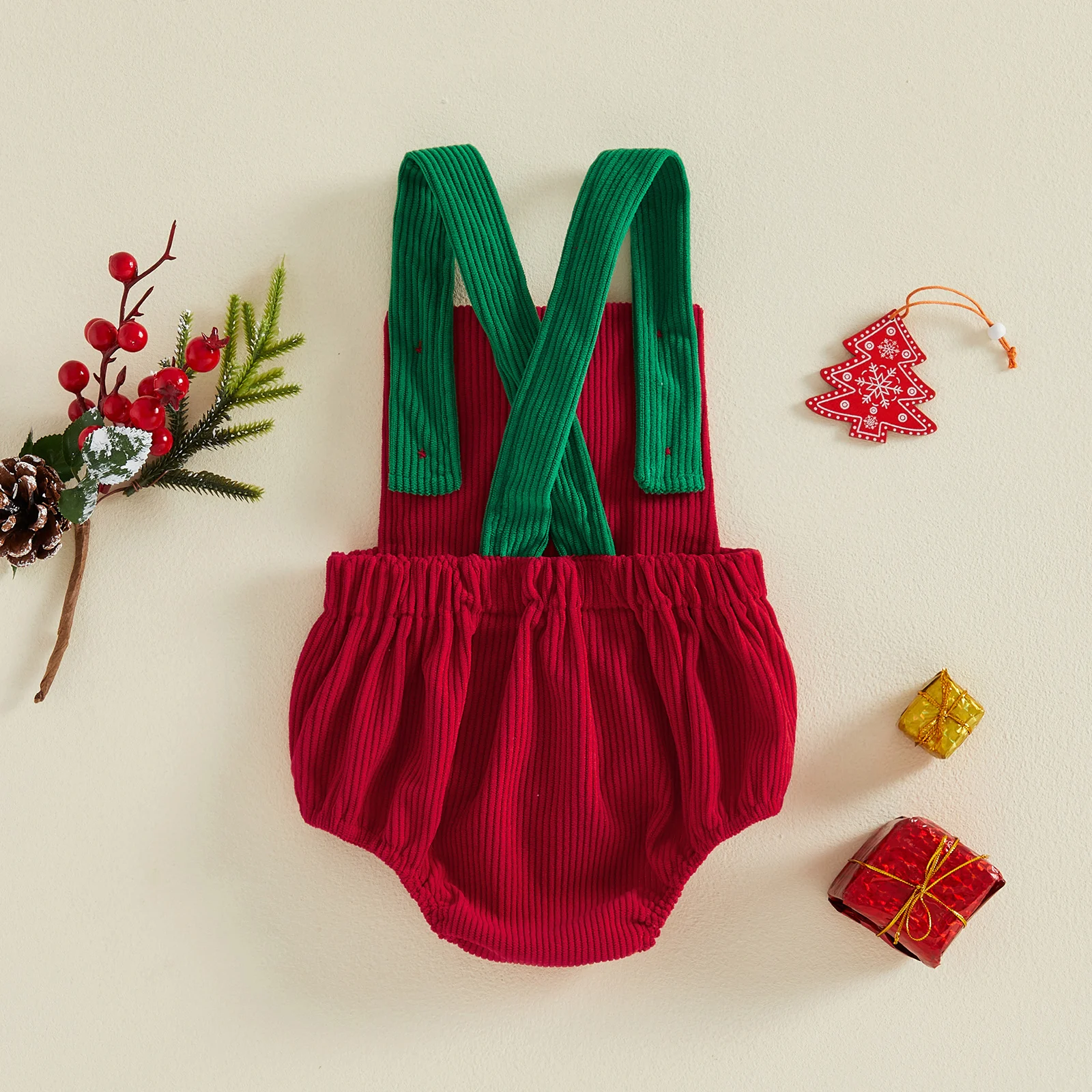 Toddler Baby My First Christmas Overalls Romper Letter Embroidery Girls Boys Sleeveless Corduroy Jumpsuit Suspender Pants