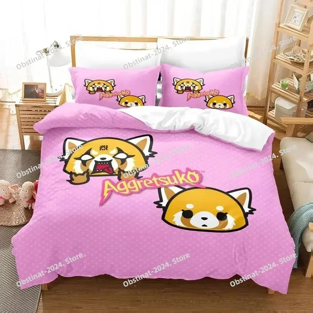 Top Anime Aggretsukos Bedding Set Printed single Comforter Quilt Bed Cover Duvet Cover Pillow Case 3 Pieces Sets Kids Adult Size