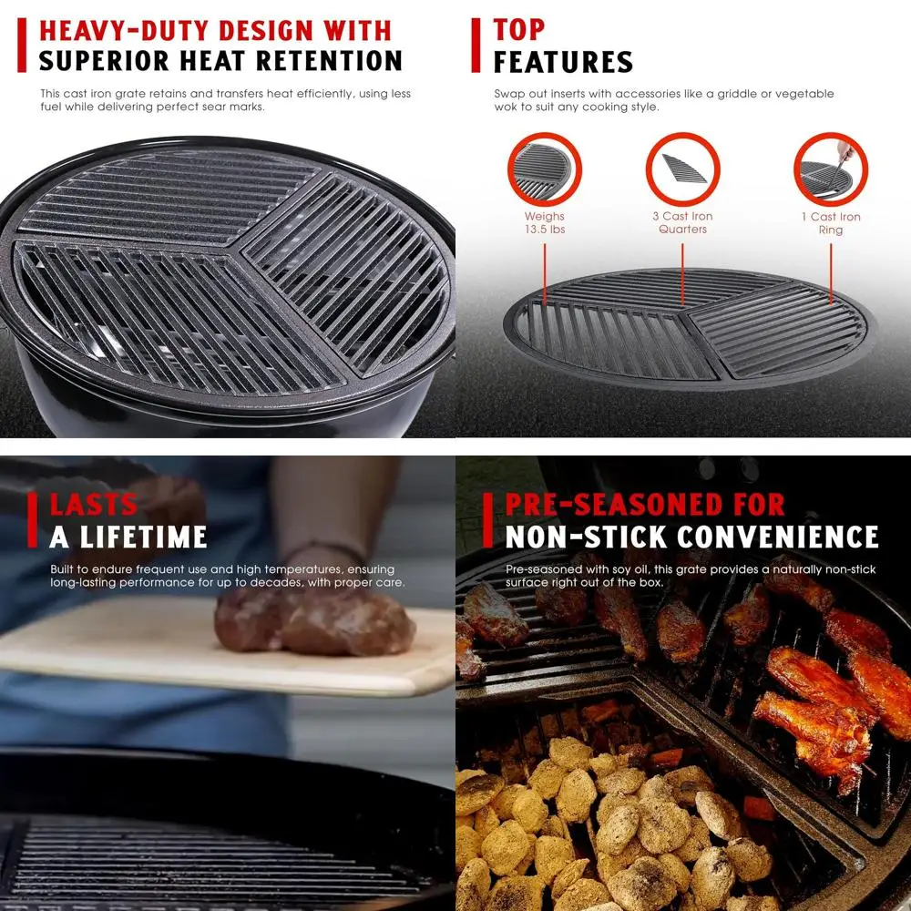 

Enhanced 18.5 Cast Iron Grill Grate for Jumbo Joe, Superior Heat Distribution & Even Cooking