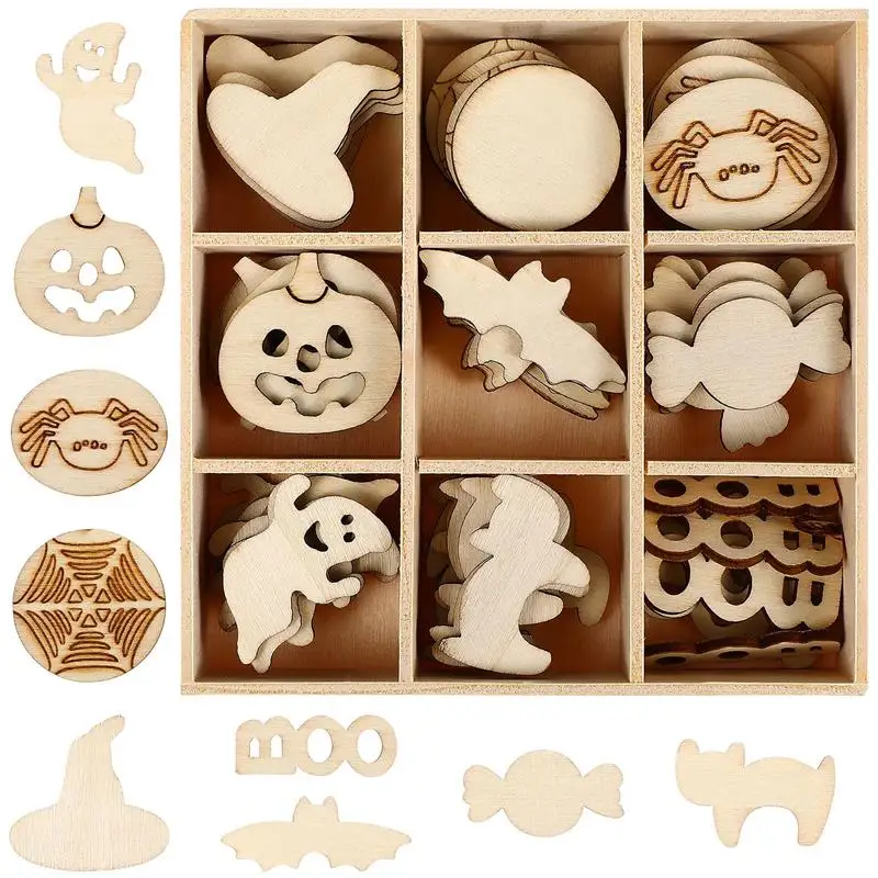 

72 Pcs Wooden Halloween Craft Pendant Festive Handiworks Houseold Crafts Durable Decorations Gift Ornament Chips Creative Child