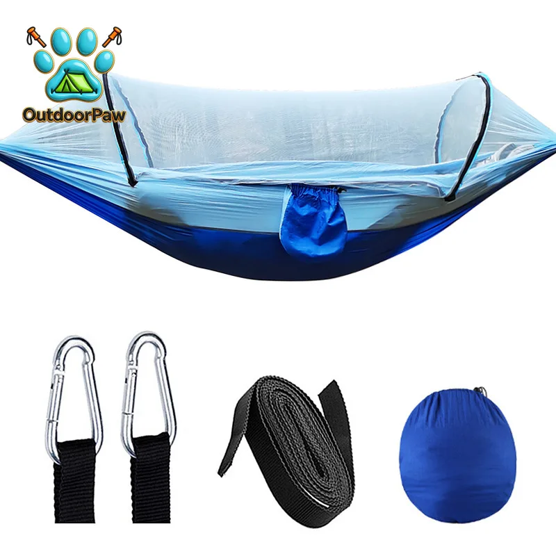 Automatic Quick-opening Mosquito Net Hammock Outdoor Camping Pole Hammock swing  Anti-rollover Nylon Rocking Chair 260x140cm