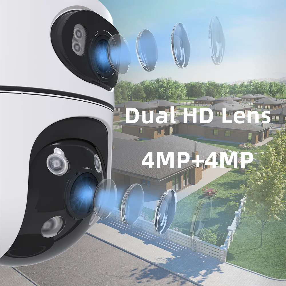 4K 8MP Dual Lens Wifi Camera Outdoor PTZ Night Vision Dual Screen Human Detection Security Protection Surveillance IP Camera