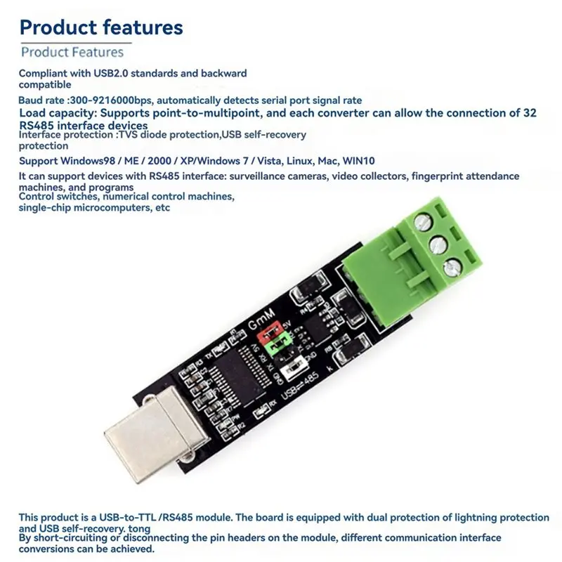 Efficientt-3X FT232 Chip USB To TTL/RS485 Converter Dual Function USB To 485 Module