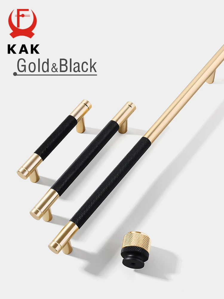 KAK-tiradores de aleación de aluminio para muebles, pomos de puerta de armario de cocina, tiradores de cajón, herrajes para puertas, color dorado y negro