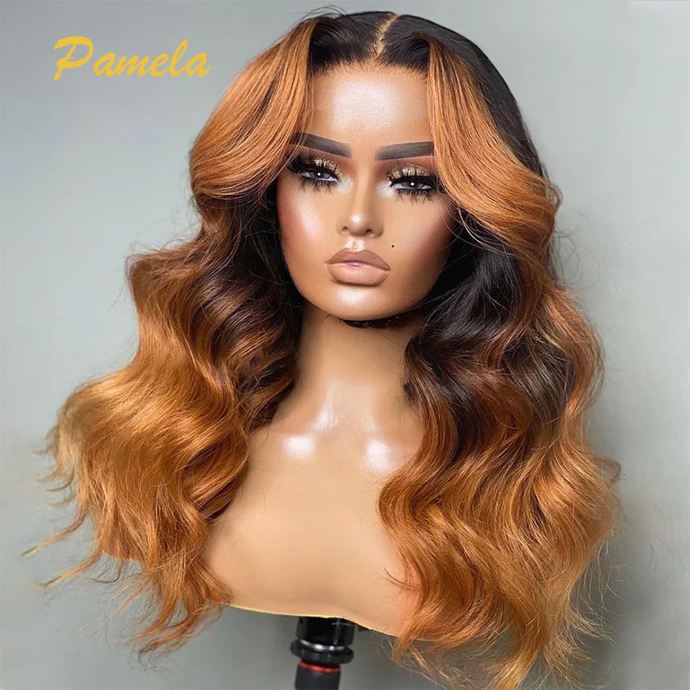 

250% Density Ombre 1B 27 Colored Human Hair Glueless Wig Pre Plucked Ready To Wear Body Wave 4x4 Transparent Lace Closure Wigs