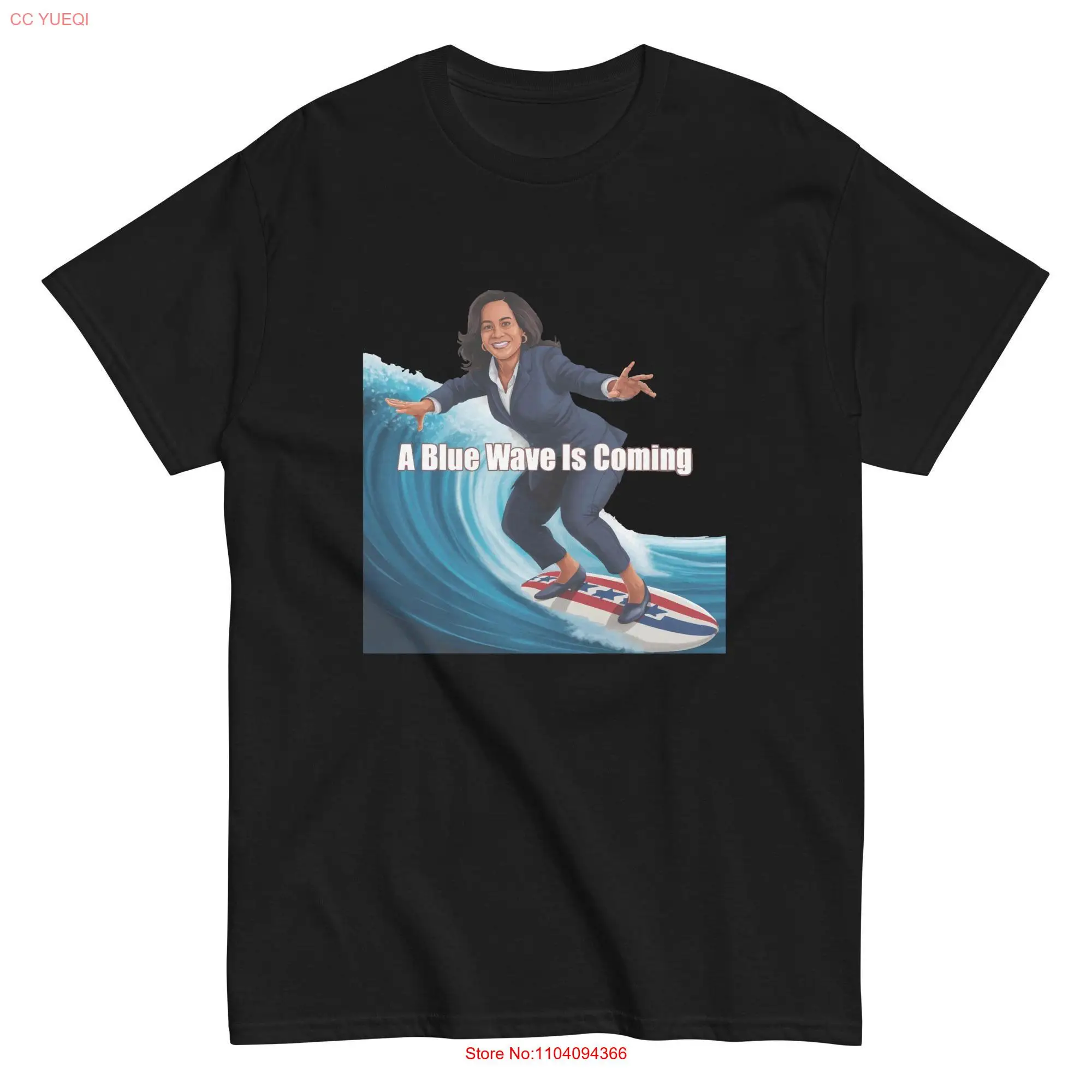 Kamala Harris Blue Wave T Shirt Laughing Riding Surfboard On A long or short sleeves