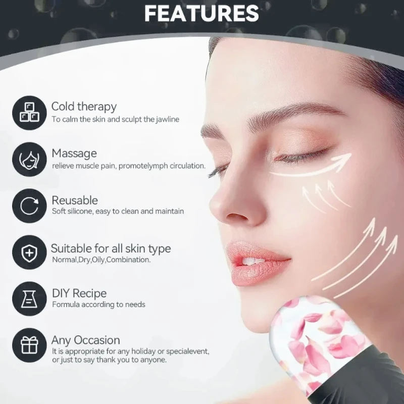 Food Grade Silicone Facial Ice Roller, Eco-Friendly Ice Cube Face Roller for Pore Tightening, Skin Brightening and Reducing Puffiness, Reusable Skincare Ice Mold for Home Use