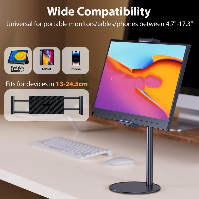 Portable Monitor Stand Adjustable Height Desktop Vesa Tablet Monitor Support Holder for 4.7-17.3 inch Phone Tablet Bracket