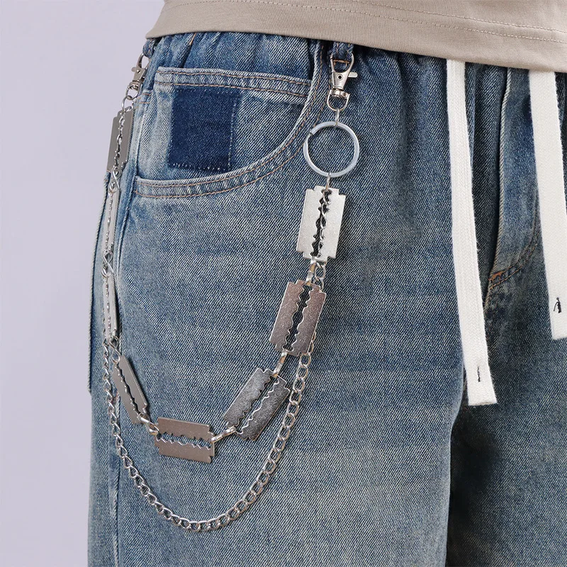 Razor Blade Multi Layer Pants Chain Gothic Punk Metal Waist Chain Unisex Jeans Keyring Hip Hop Streetwear Decor Accessory