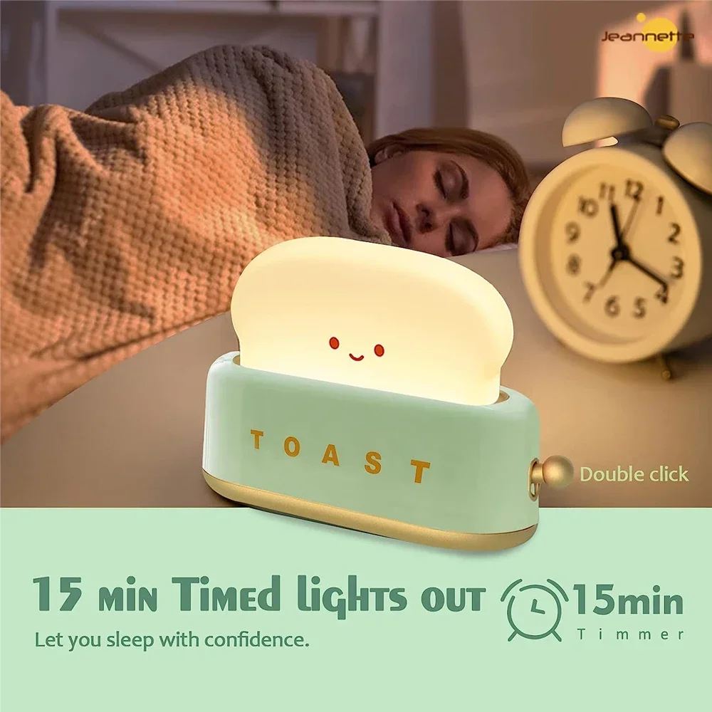 Toast Cartoon LED Night Light Cute Home Decor Kawaii Bread Table Lamps Night Breastfeeding Portable Light with Timer Tiny Lamp