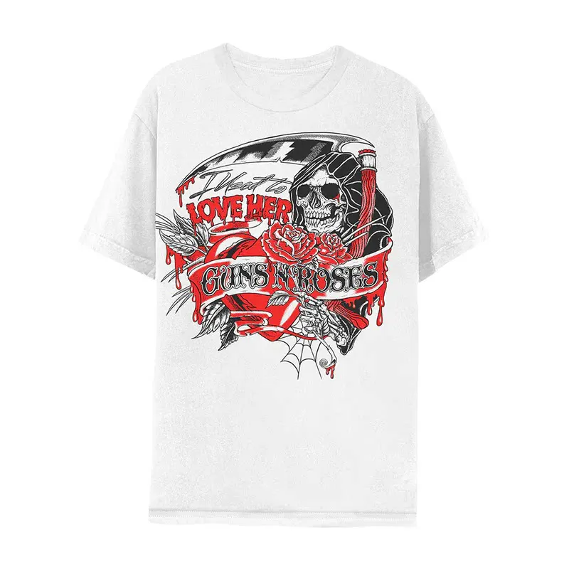 Guns N' Roses Band Skull-handgun Rose-flower Rock Dark Style Pure Cotton Short-sleeved T-shirt for Men and Women