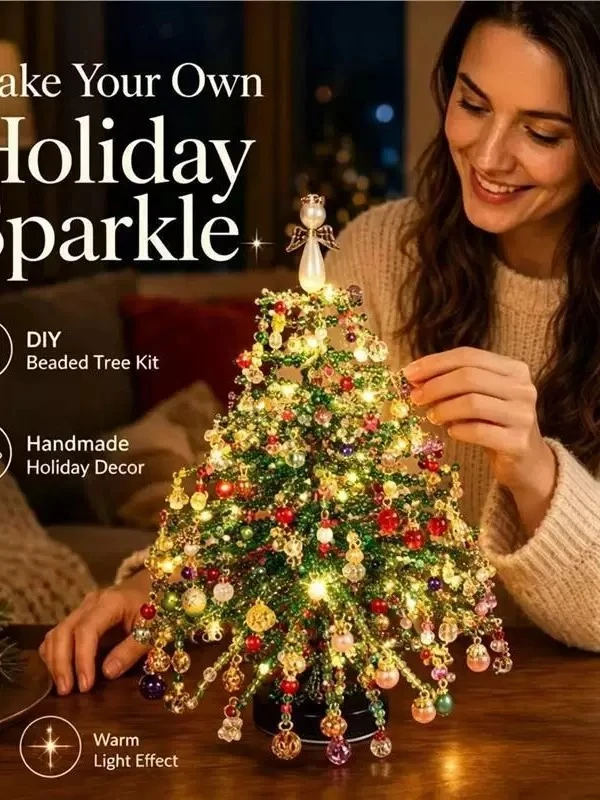 Beaded Christmas Tree DIY Craft Kit Colorful Lighted Tabletop Decoration for Holiday Home Festival and Party Ornament Gift