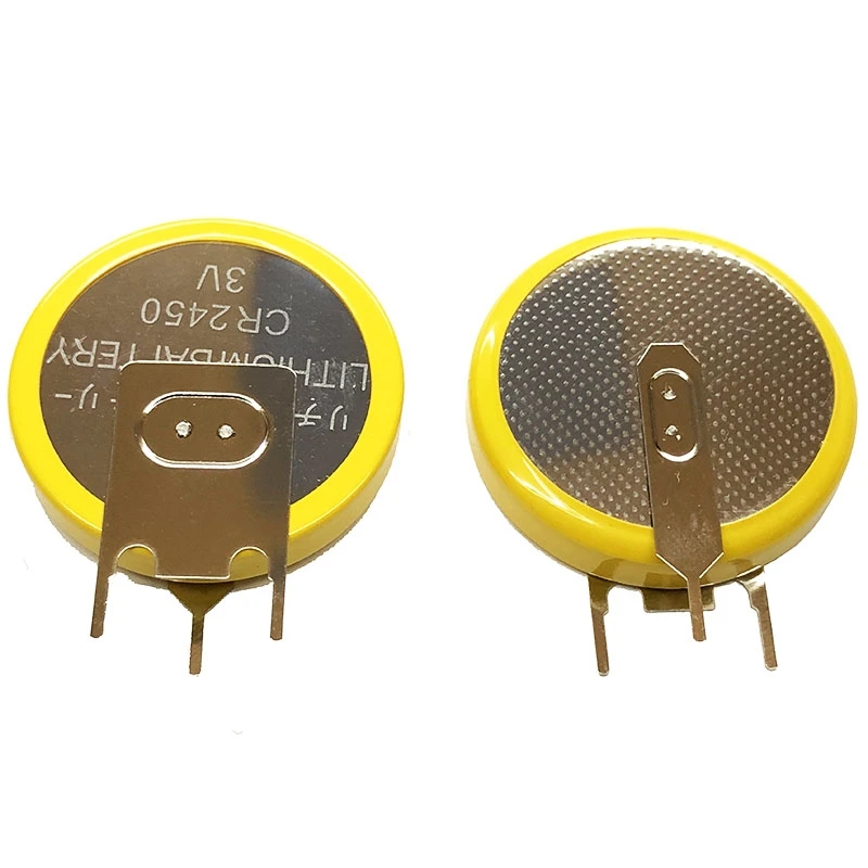 2PCS/LOT CR2450 three pins vertical 3V button battery 2450 for rice cooker lithium battery with welding leg cr2450