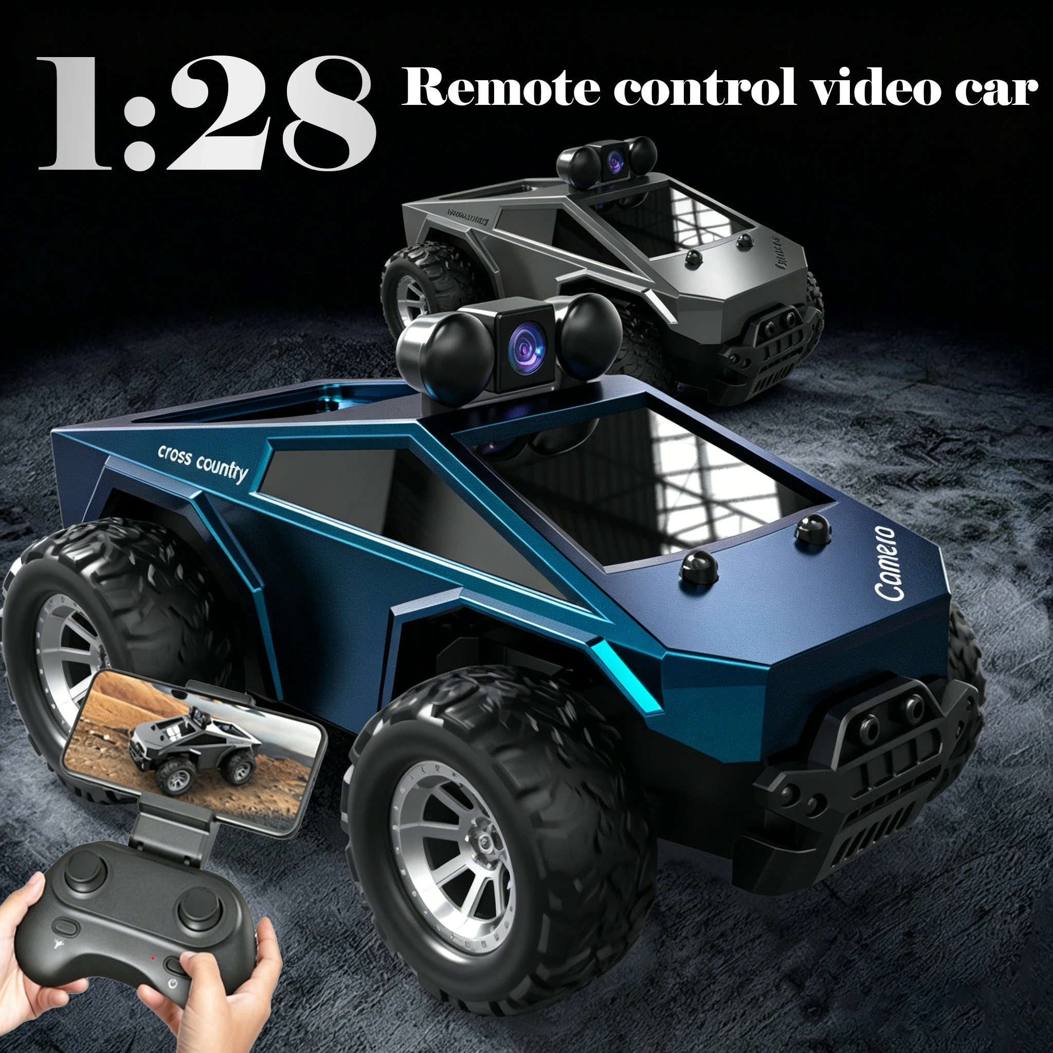 1:28 4WD Off-Road Remote Control Car with Camera, High Performance Big Foot RC Drift Racing Vehicle, Christmas Gift for Kids