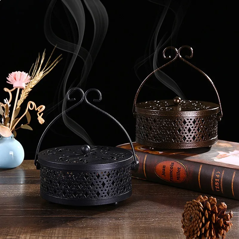 T Iron Fireproof Mosquito Coil Burner, Incense Burner with Lid, Large Hanging Home Incense Holder