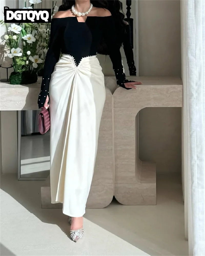 DGTQYQ Abiti da sera a sirena Abiti da festa formali per le donne Lungo con spalle scoperte Piega Elegante abito da ballo 2025 Nuovo alla moda