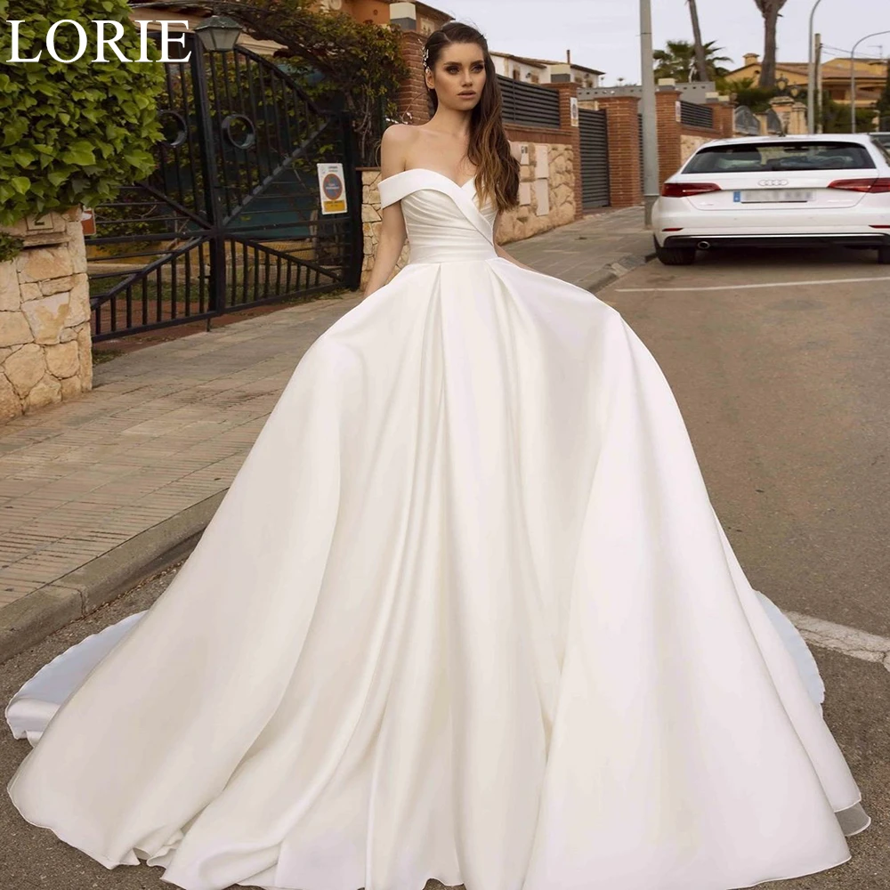 Lorie elegante vestidos de casamento de cetim fora do ombro drapeado a linha plissado vestido de baile de noiva 2024 vestidos de noiva simples personalizados