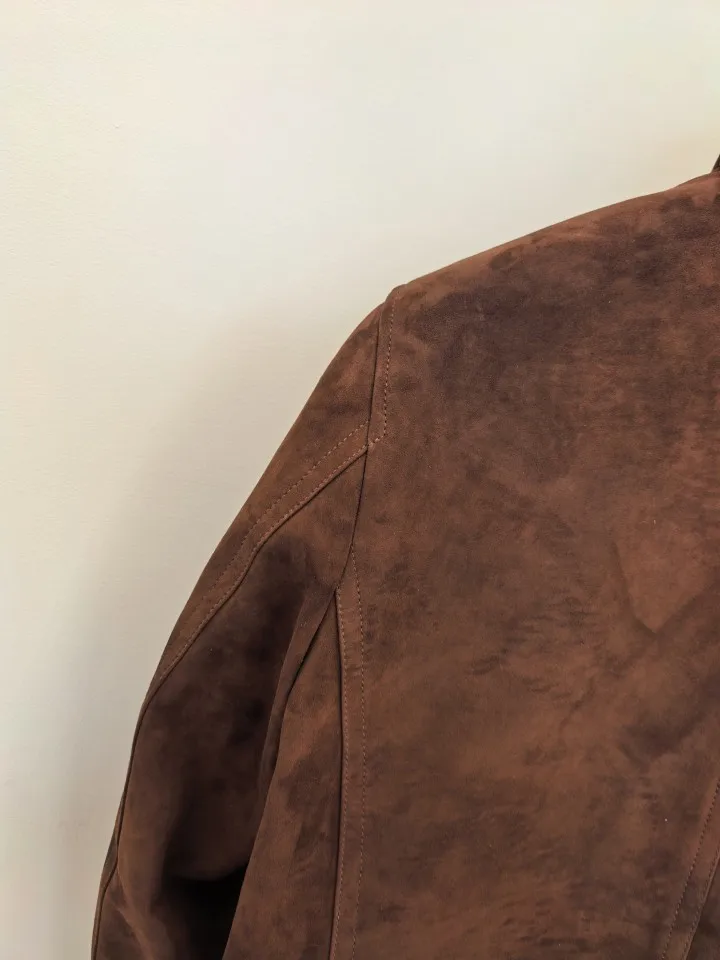 TF Men Suede Leather Jacket 2026 New Turn Down Collar Double Breasted Workwear Style Mid Long Coat