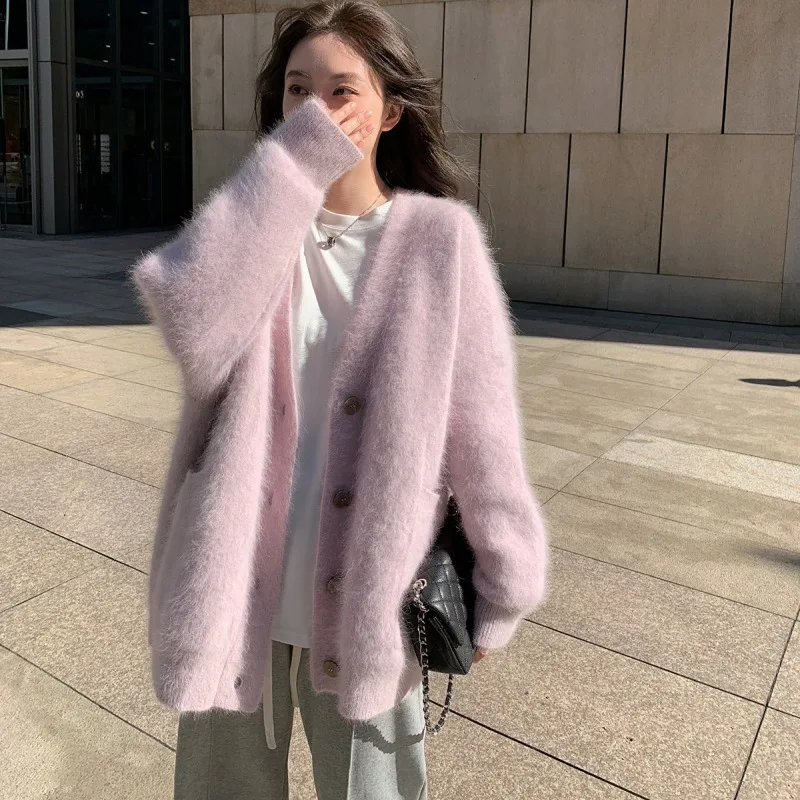 

Korean version autumn and winter new fashion versatile soft and loose jacket lazy style gentle knitted cardigan sweater women's