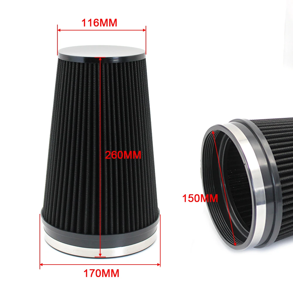 High Flow Cone Air Filter Cold Intake Pipe Systems Performance 150mm-6inch Box Housing For Sport Racing Car Engine Universal