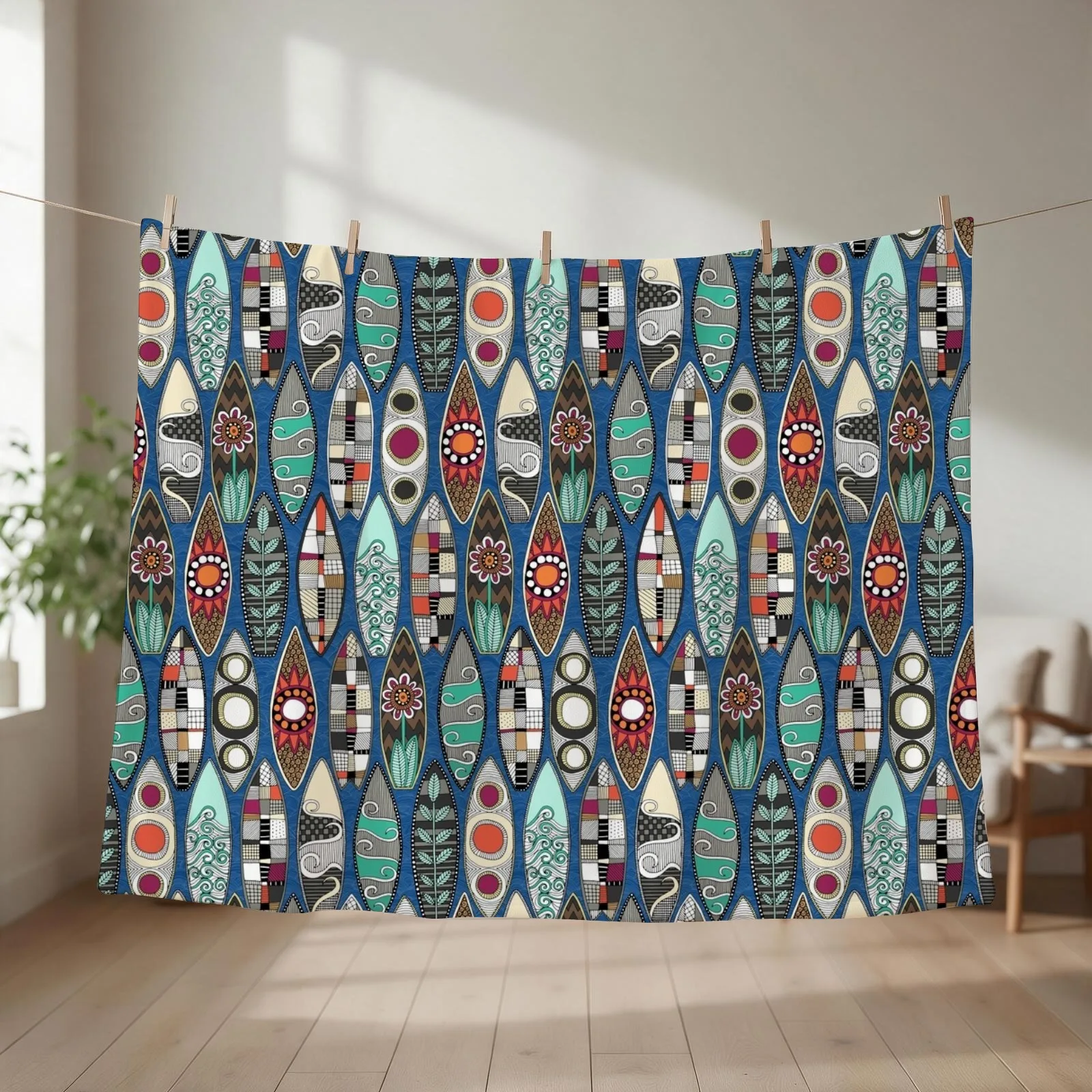surfboards blue Throw Blanket couch cozy soft plush fuzzy picnic outdoor blanket