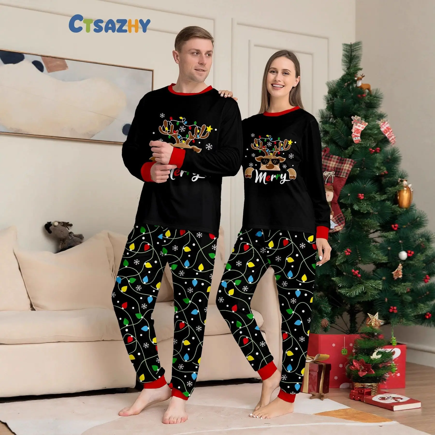 Happy New Year's Costumes Family Christmas Pyjamas Suit Mom Daughter Dad Son Matching Pajamas Soft Cute Loungewear Xmas Look Pjs