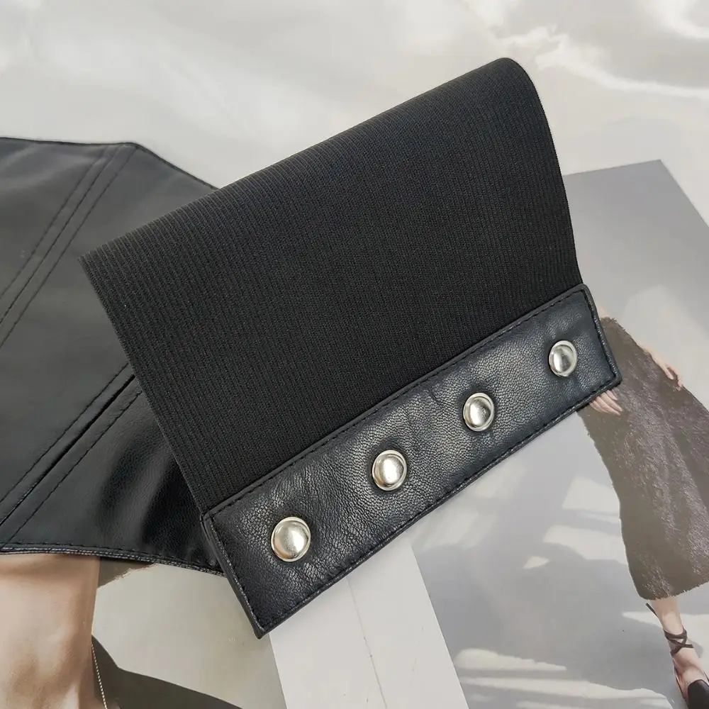 فستان بسيط من جلد البولي يوريثان مقاس كبير بحزام خصر عالي وحزام خصر نسائي وحزام خصر عريض