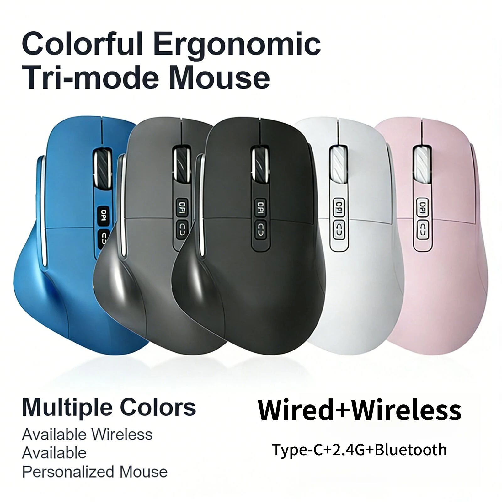 Tri-mode Ergonomic Mouse Wired Wireless 2.4G Bluetooth Rechargeable RGB Breathing Light Keep Computer Awake Mice For PC Laptop